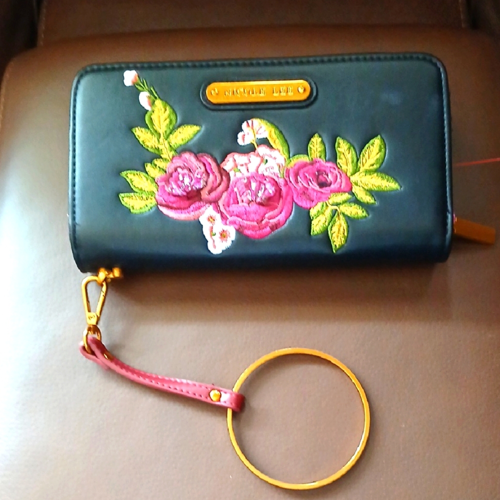 Nicole Lee Black Floral Wristlet